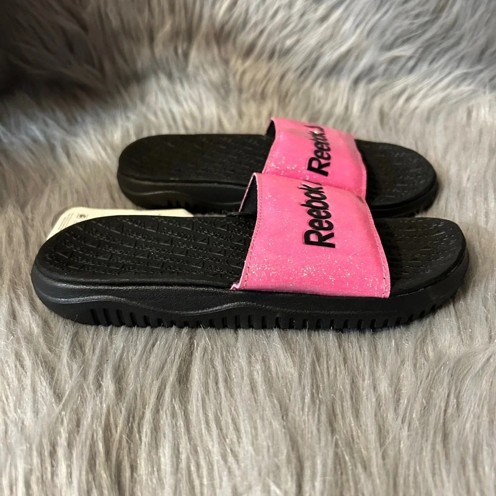 Reebok Slides Girls Size‎ 13 Pink Black Slip On Sandals Shoes Lightweight